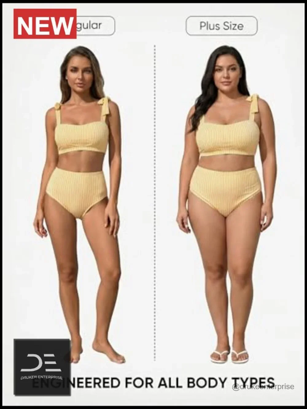 Two Piece Striped High Waisted Bikini Set with Tie Shoulders
